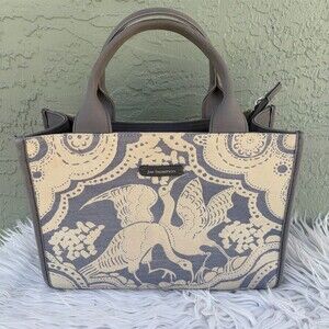 Jim Thompson Tote Bag Womens Large Gray & Cream Elephant Print Shopper
